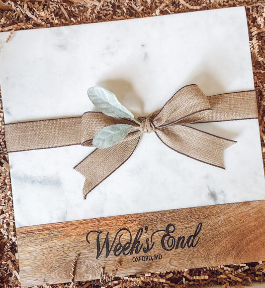 Wood & Marble Serving/Charcuterie Board-13" Square