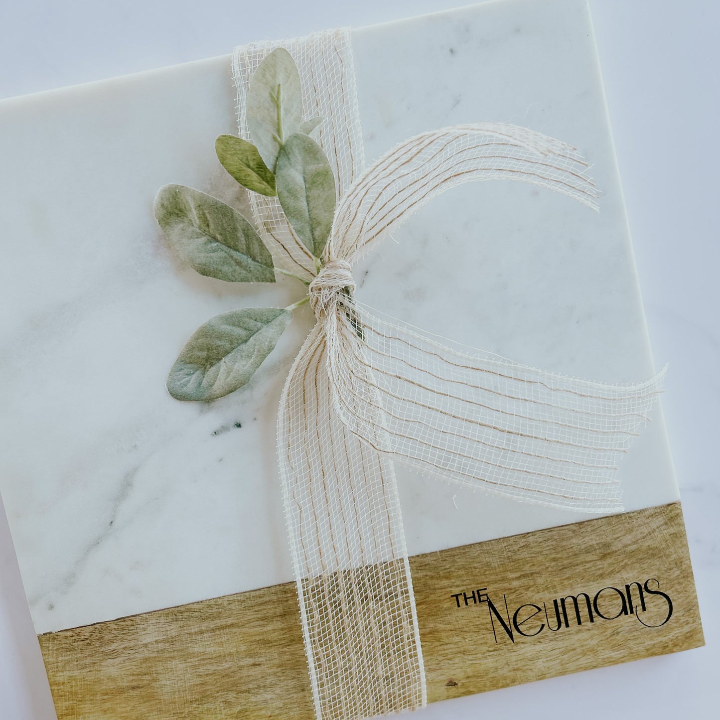 Wood & Marble Serving/Charcuterie Board-13" Square