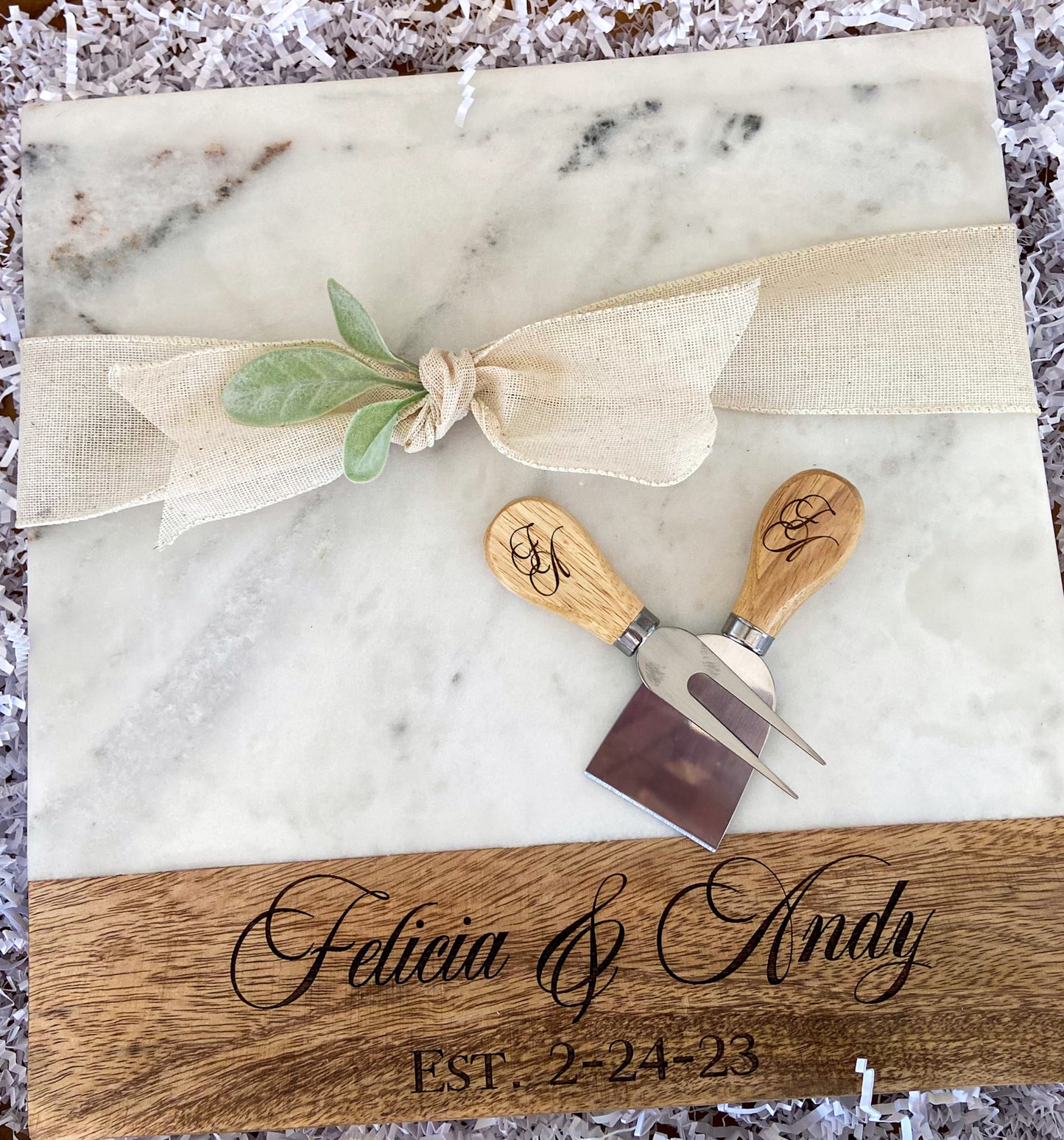 Wood & Marble Serving/Charcuterie Board-13" Square