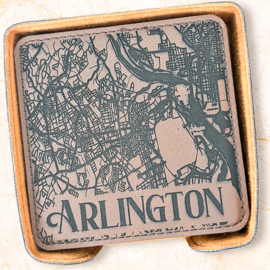 Vegan Leather Coasters - Arlington , VA map (Set of 6)