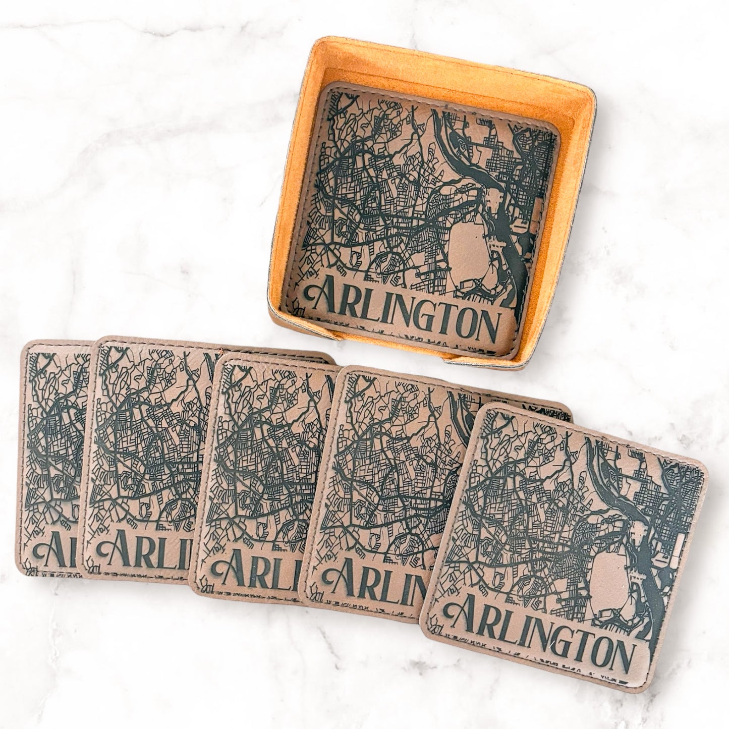 Vegan Leather Coasters - Arlington , VA map (Set of 6)