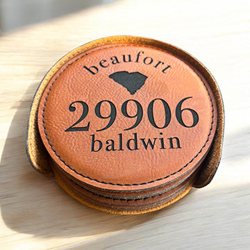 Vegan Leather Coasters - Zip code (Set of 6)