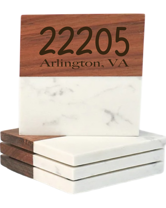 Zip Code Marble & Acacia Wood Coaster Set