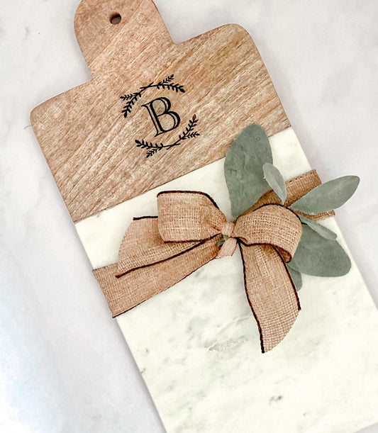Wood & Marble Serving/Charcuterie Board - 13"x7" Rectangle