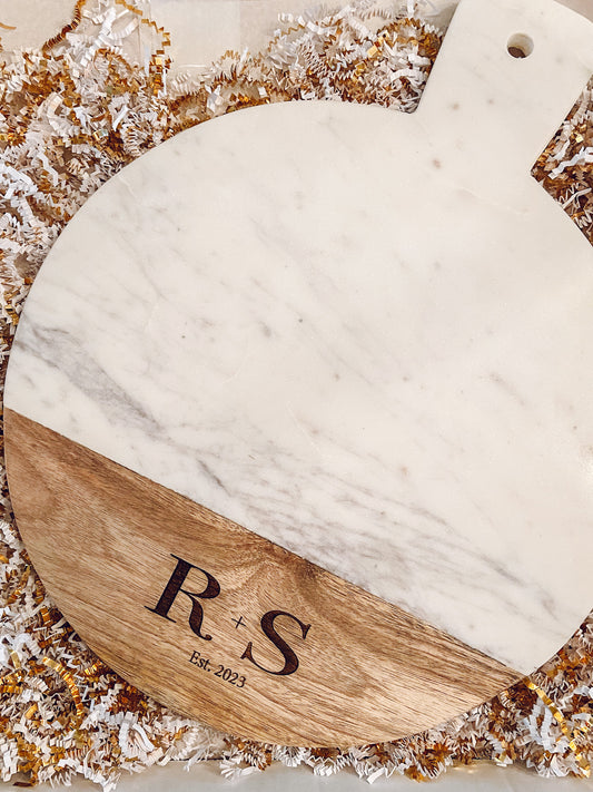 Round Wood & Marble Charcuterie Tray